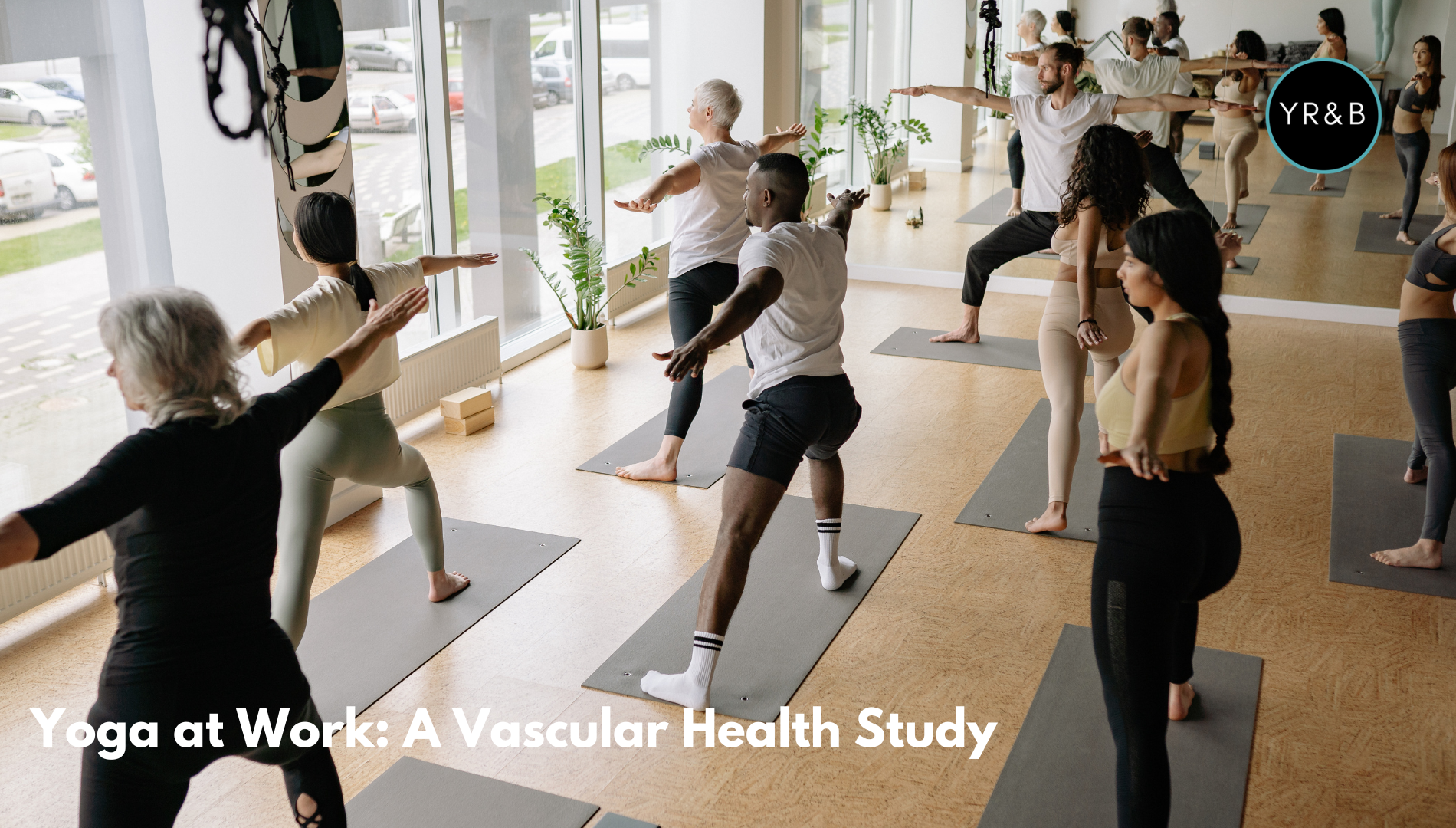 group of people doing yoga at work